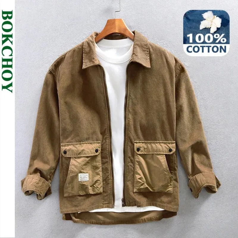 Men's Casual Shirts 2024 Autumn Cotton Corduroy Cargo For Men Clothing Big Pockets Design Loose Streetwear AZ224