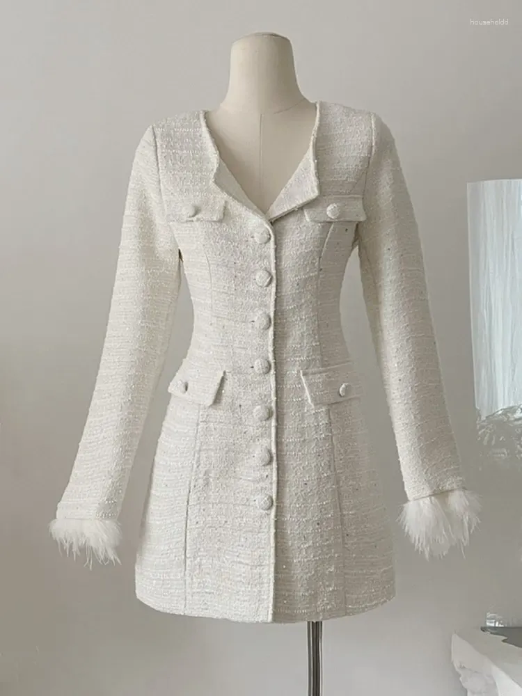 Sukienki swobodne 2024 jesień zima damka długa kurtka płaszcz mini wieczór damski kółka cortos vestidos para mujer chaquetas