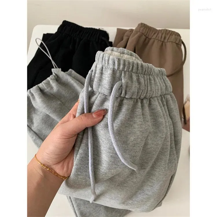 Women's Pants Cotton Fleece Lined Thermal Sweatpants Elastic High Waisted Athletic Wide Leg Joggers Gray Brown Black