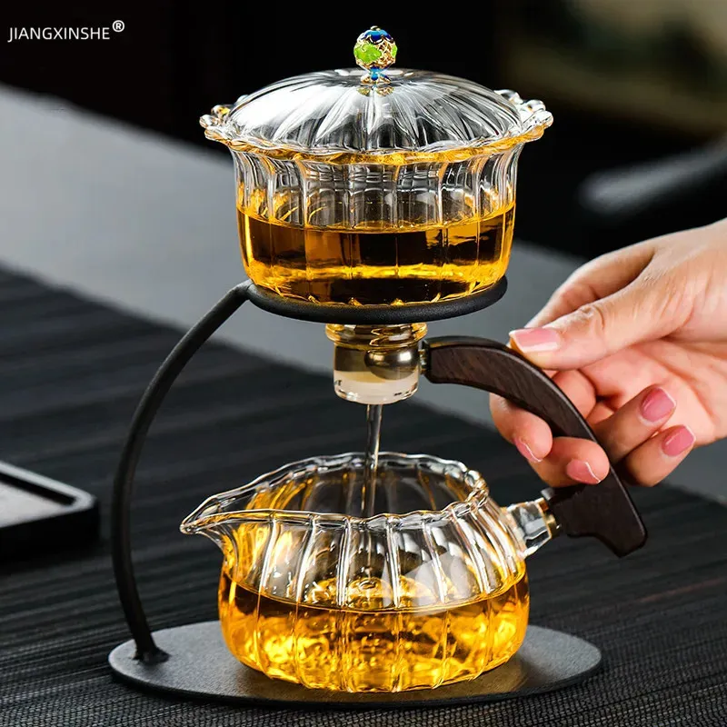 Criativo resistente ao calor bule de vidro automático chá fazendo pu'er perfumado kung fu chá conjunto infusor beber chá fabricante 240118