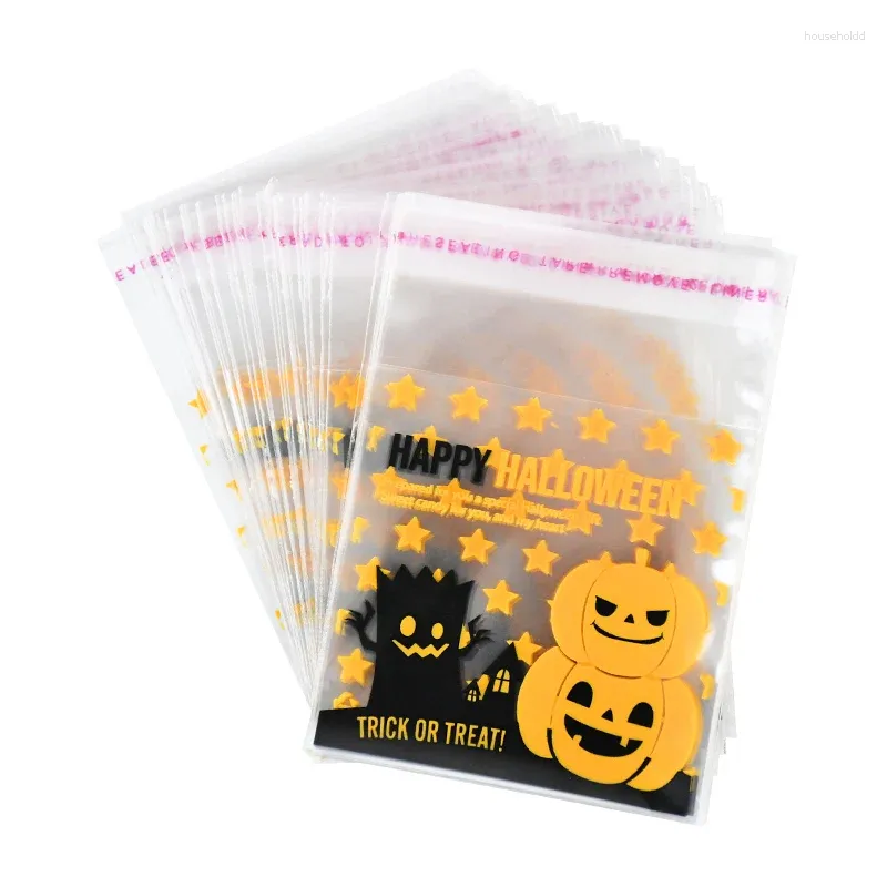 Geschenkpapier 50 Stück / 100 Stück Halloween-Kürbismuster-Süßigkeitsbeutel OPP-Snackverpackung mit Klebetaschen Dekor DIY-Lebensmittel