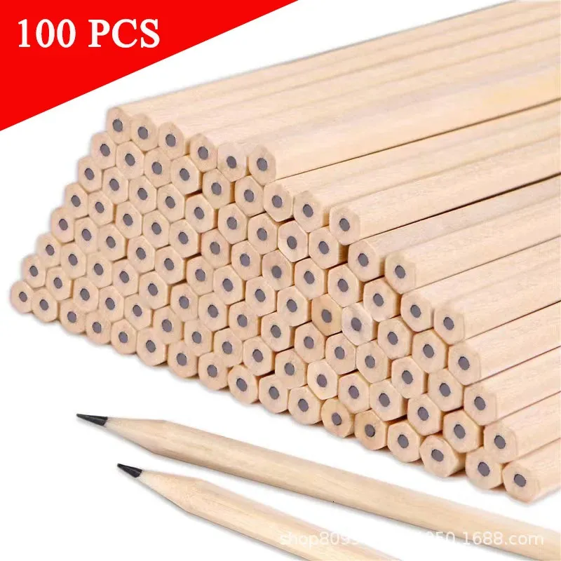 100 pcs/lot crayon en bois HB noir Hexagonal Non toxique peinture écriture Standard crayon mignon papeterie bureau fournitures scolaires 240118