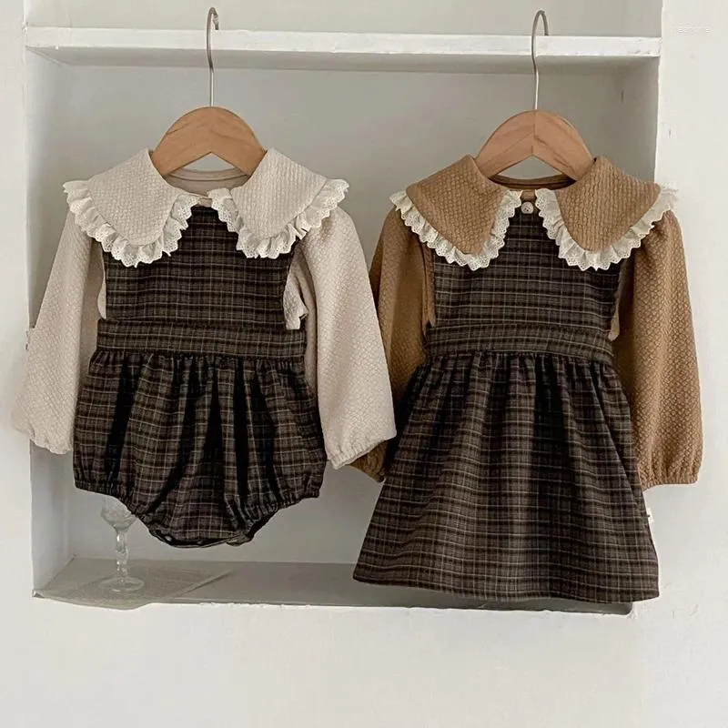 Robes de printemps pour filles de 0 à 4 ans, vêtements pour sœurs, robe de soirée pour enfants, combinaison sans manches, en coton, à carreaux, princesse, 2024