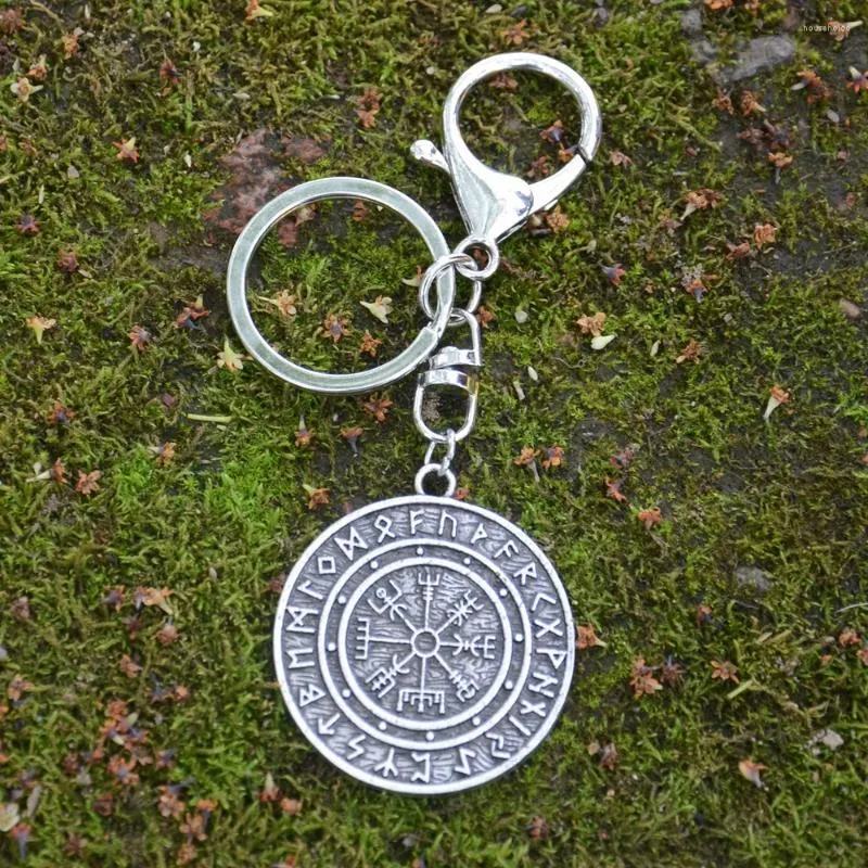Norse Viking Keychain With Runic Symbol Vintage Compass And Vegvisir