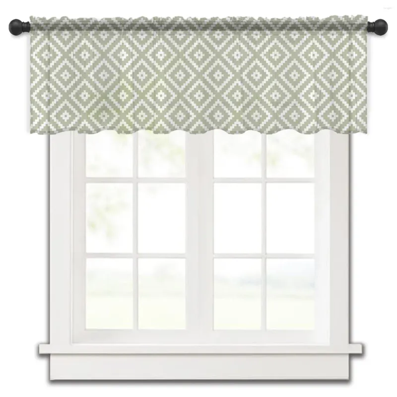 Rideau géométrique carré texturé vert, petite cantonnière de fenêtre pure courte chambre à coucher, draperies en Voile de décoration de maison