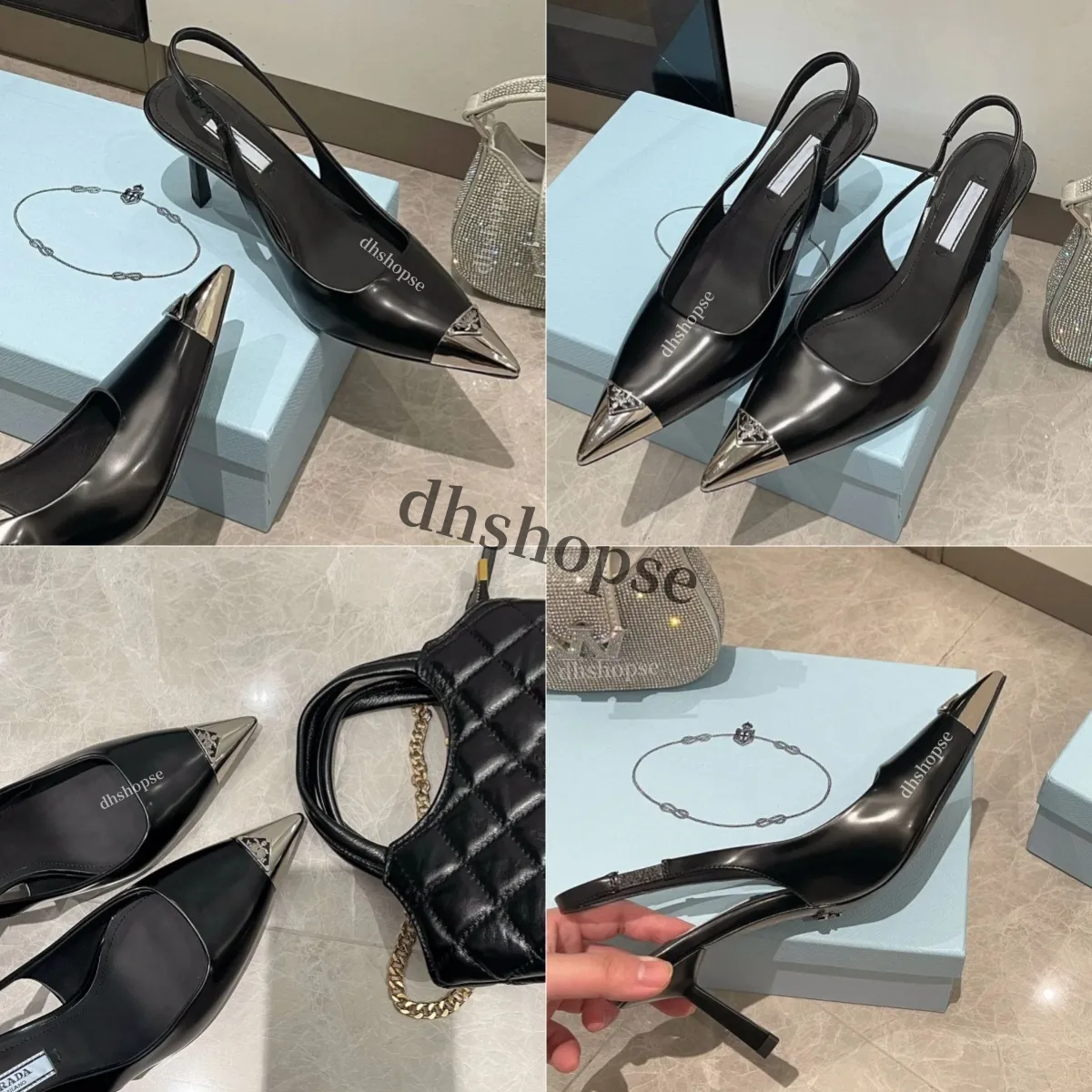 Tasarımcı Elbise Ayakkabı Yüksek Topuklu Pompalar Slingback Ayakkabı Sandalet Orta Topuklu Siyah Deri Yaz Mahkemesi Pompalar Kadın Düğün Seksi Kalite Ayak Bileği Kayışı Terlik 35-40