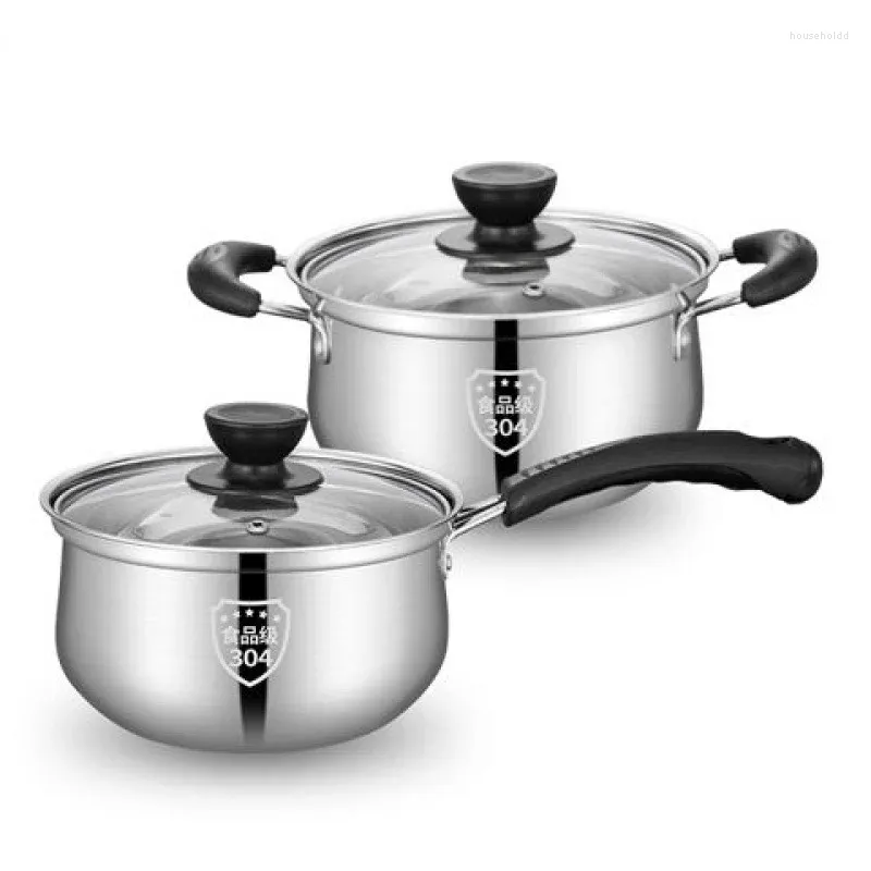 Milk Pot Kitchen 304 Rostfritt stål Stewpan kastrull Pan Soup Cookware Non-Stick Frying With Glass Cover Lock Cooking Pots