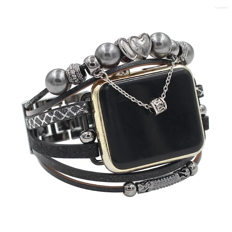 Bracelets de montre Bracelet en cuir de luxe pour Apple série 8/7 41mm/45mm 44/40/38mm 42mm femmes Bracelet à breloques en métal Iwatch 5 4 6 SE Ultra 49mm