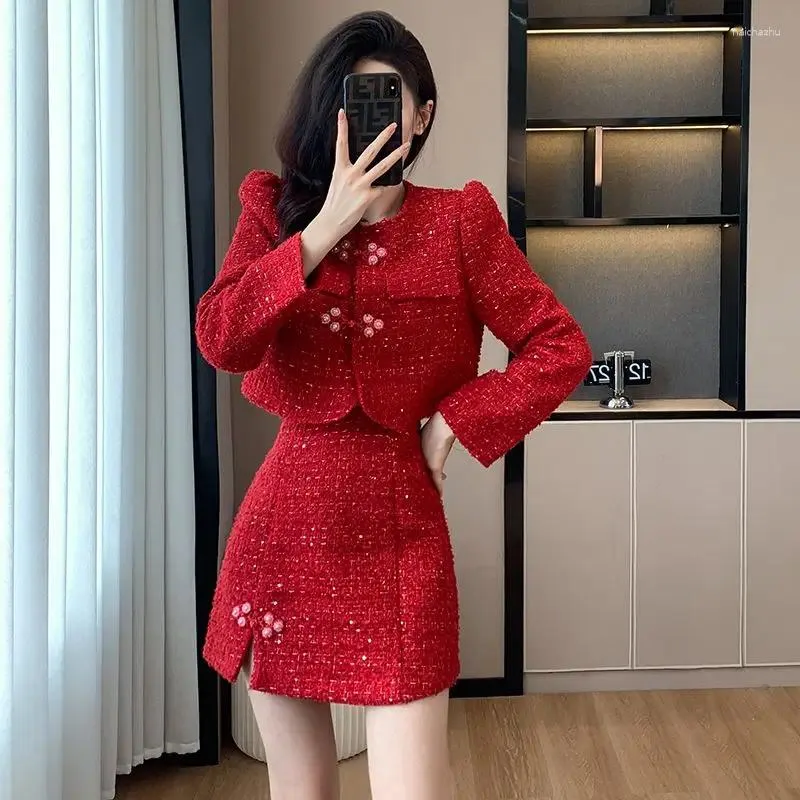 فستان من قطعتين unxx Red 2024 Fashion Little Sturrance Suit Suit Suit من قطعتين من قطعتين