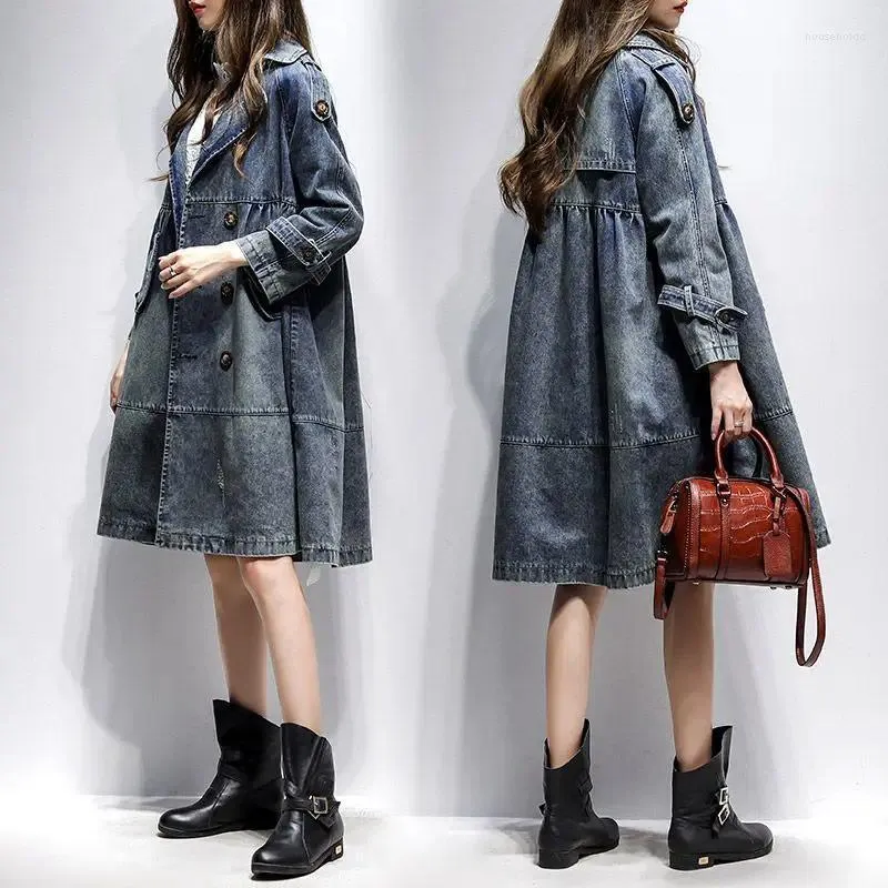 Dames Trenchcoats SuperAen Lente En Herfst 2024 Losse Hoge Taille Double-Breasted Europese Mode Denim Jas