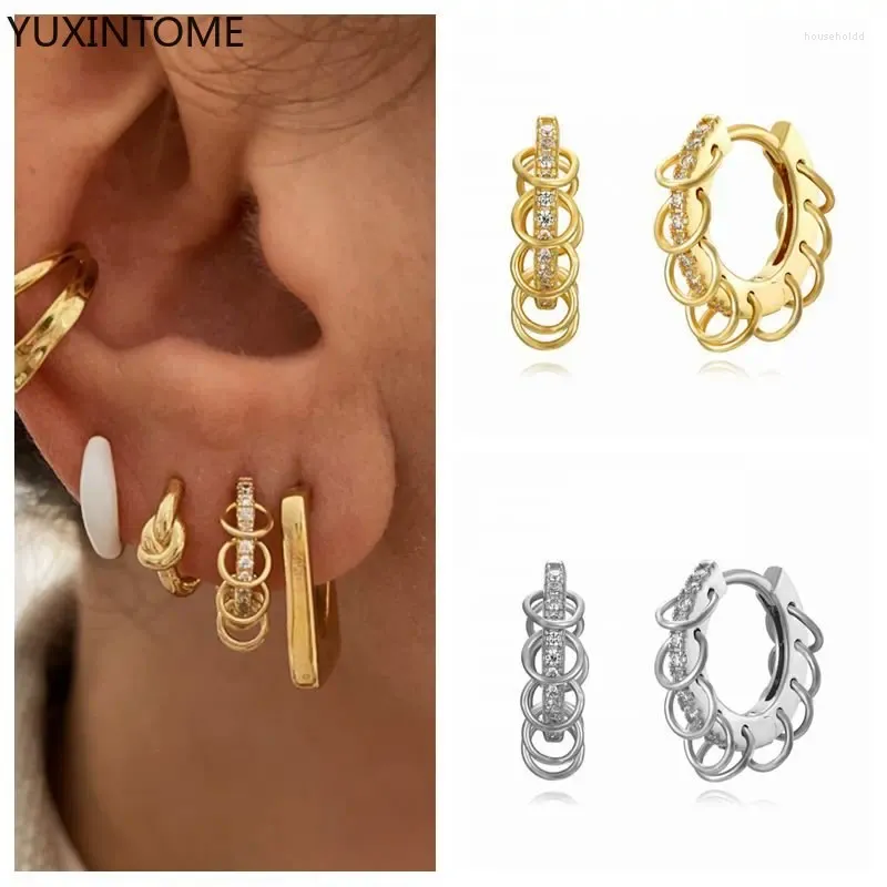 Hoopörhängen 925 Sterling Silver Ear Needle Multi-ring spänne full av diamanter guld för kvinnor modesmycken