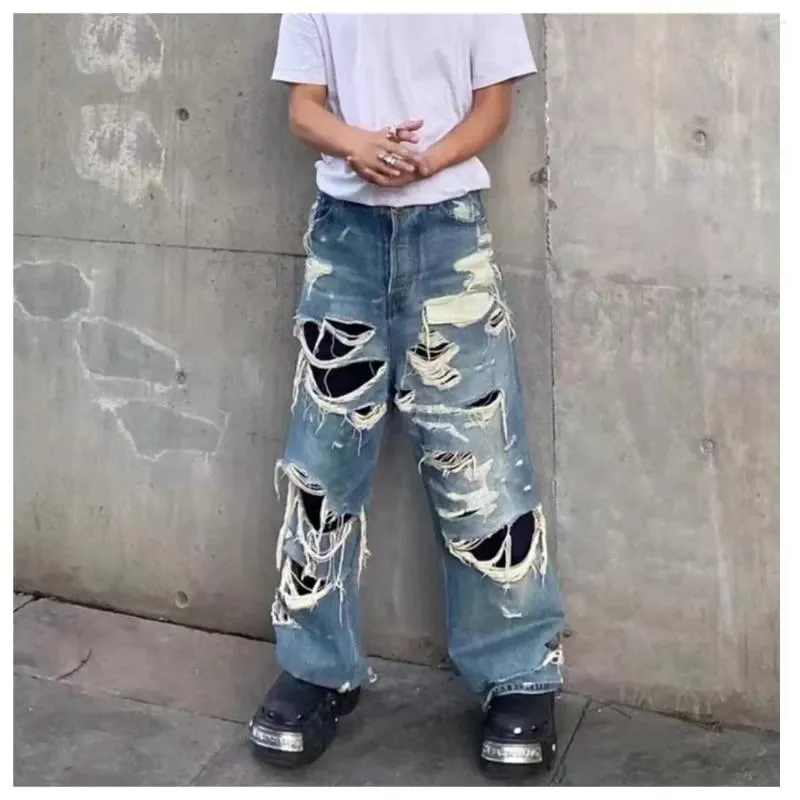 Jeans pour hommes Style américain Streetwear lavé déchiré pour hommes et femmes rue Hip-Hop lâche jambe large pantalon droit mode