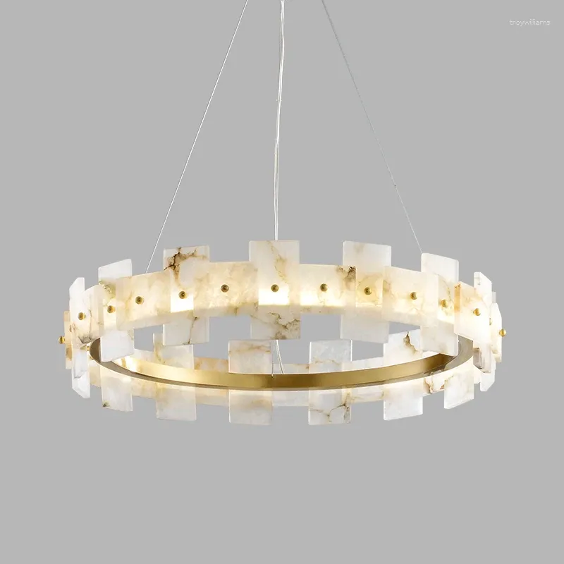 Lámparas colgantes Postmodern All-Cobre Araña Sala de estar Diseño chino Creativo Minimalista Comedor Dormitorio Lámpara de mármol natural