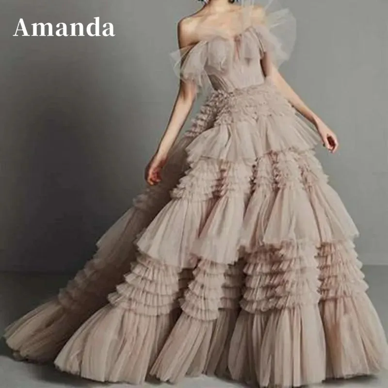 Amanda Champagne Evening Dress Multilayer Prom Dress Luxury Ball Gown Party Dress Princess 240201