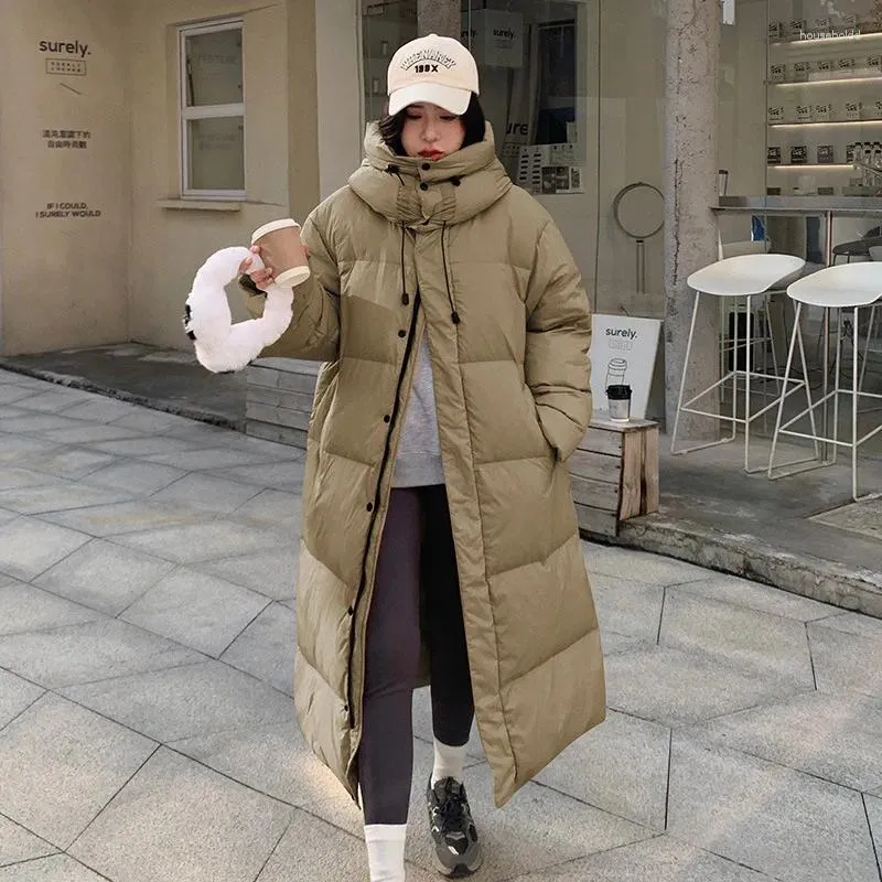 Damesgeulcoats 2024 Winter lange capuchon down jassen vrouwelijke bovenkleding stevige kleur rechte jas vrouwen warme casual parka's klede