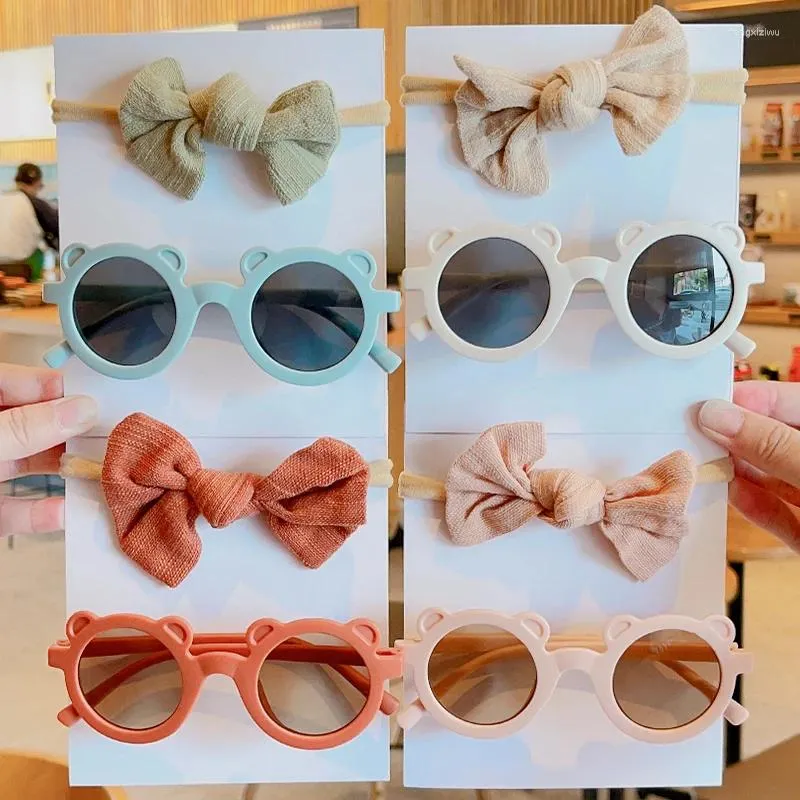 Accesorios para el cabello 2024 Baby Girls Lindo Sólido Bowknot Diademas Oso Orejas Gafas de sol Niños Bandas Headwear Niños Encantadores