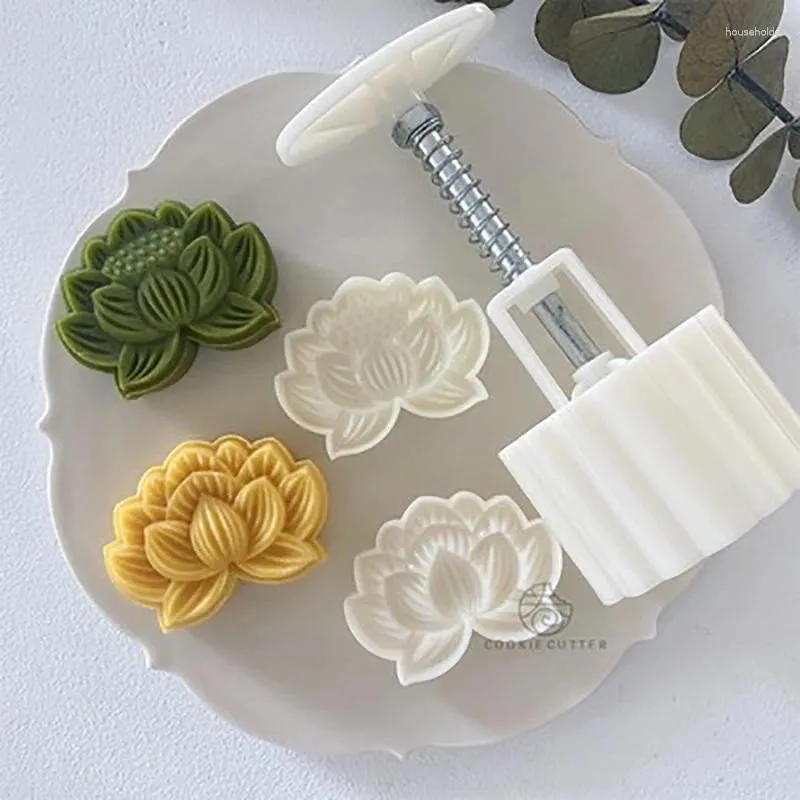 Backformen DIY 3D-Mondkuchenform-Set, 50 g, Blumenmuster, Mondkuchenform, Handpresse, Plunger, Plätzchenformen für das Mittherbstfest