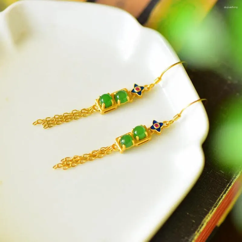 Pendientes colgantes pequeñas gotas para los oídos exquisita Súper Hada elegante borla estilo Retro ropa china Cheongsam accesorios Hetian Jade