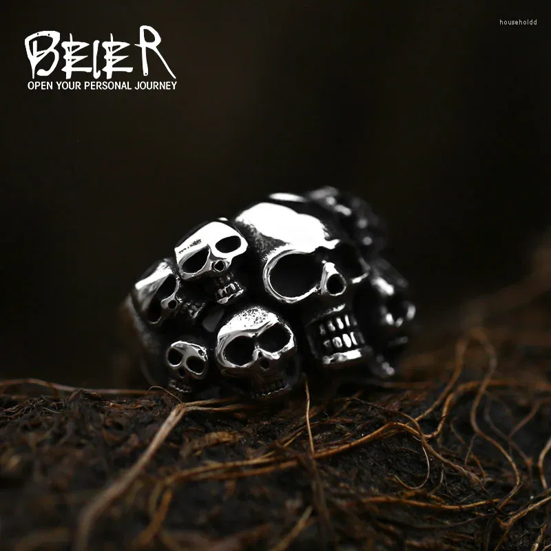 Cluster Rings Beier 316L Stainless Steel Ring High Quality Men's Punk Biker Jewelry Multi Skull LLBR8-041R