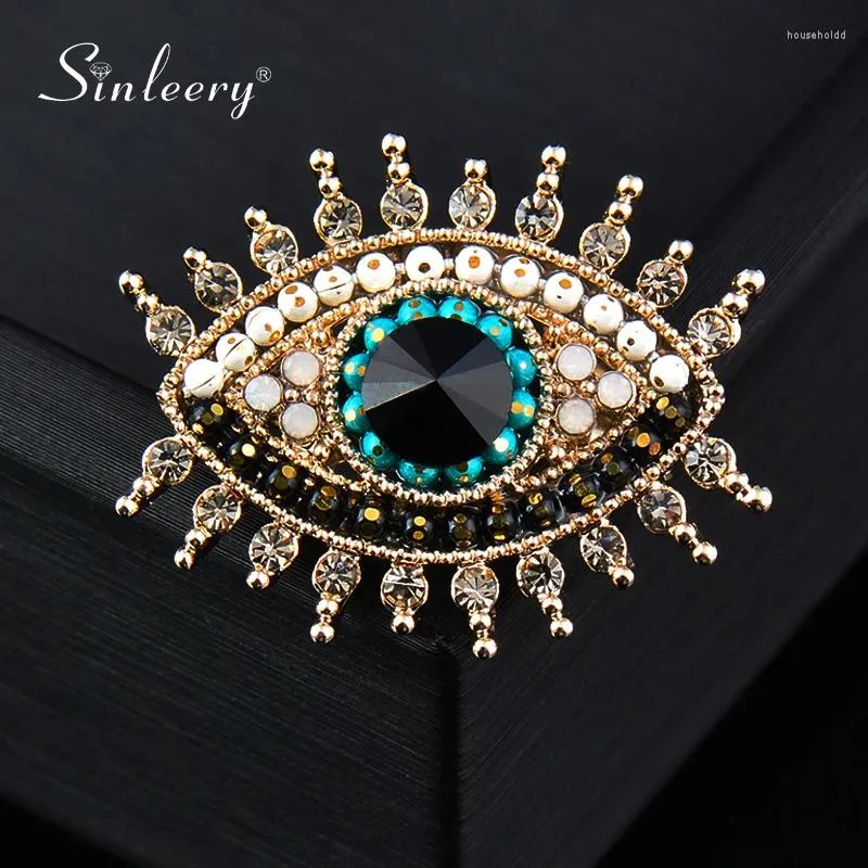 Brosches Sinleery Solid Crystal Evil Eye Colle Buckle For Women Cubic Zirconia Pins Accessories Gifts