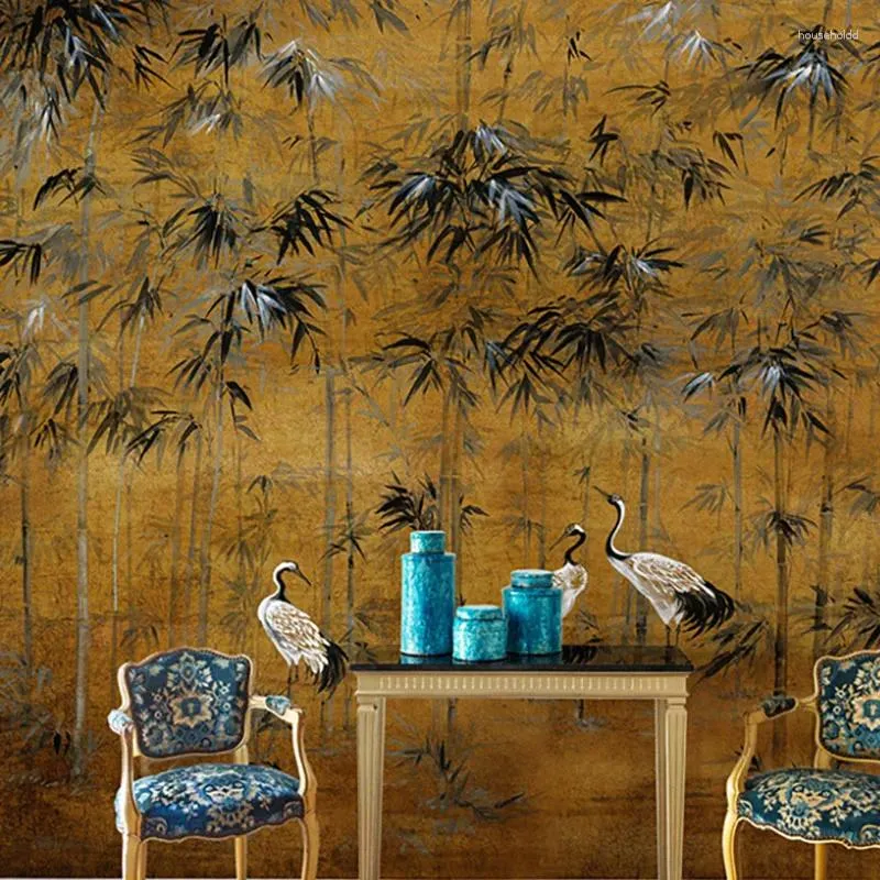 Tapety niestandardowe 3D Tapeta Mural Bamboo Leaf Crane