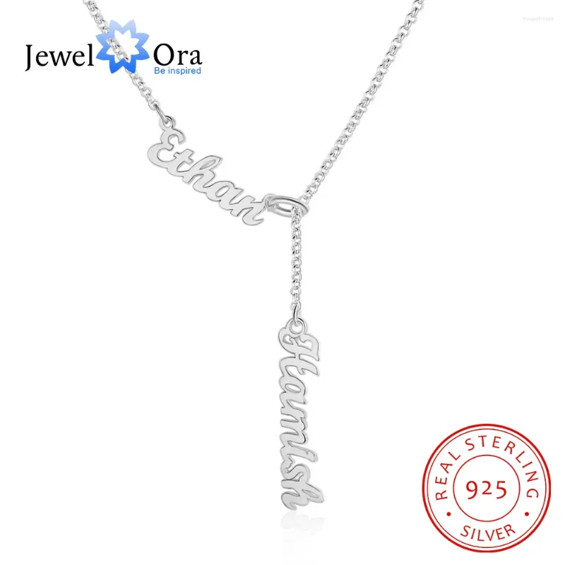 Hangers Jewelora Gepersonaliseerde 925 Sterling Zilveren Naambord Kettingen Voor Vrouwen Aangepaste 2 Namen S925 Sieraden Geschenken