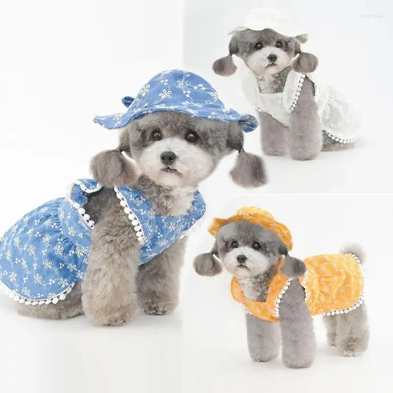 Cão vestuário menina roupas vestido verão gato filhote de cachorro roupas pet chapéu boné headwear yorkshire pomeranian poodle pequenos vestidos gota