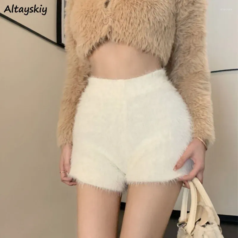 Shorts pour femmes plus épais femmes mince taille haute moelleux solide mode coréenne chaud automne hiver sexy doux all-match élégant femme chic