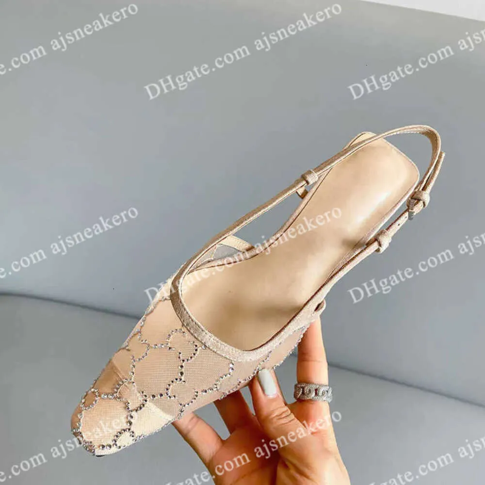 Luksusowe damskie sningbackie sandały pompowanie butów aria slingback są prezentowane w czarnej siatce z kryształami błyszczącymi motywem zaplanowania rozmiar 35-41 EUR 35-41