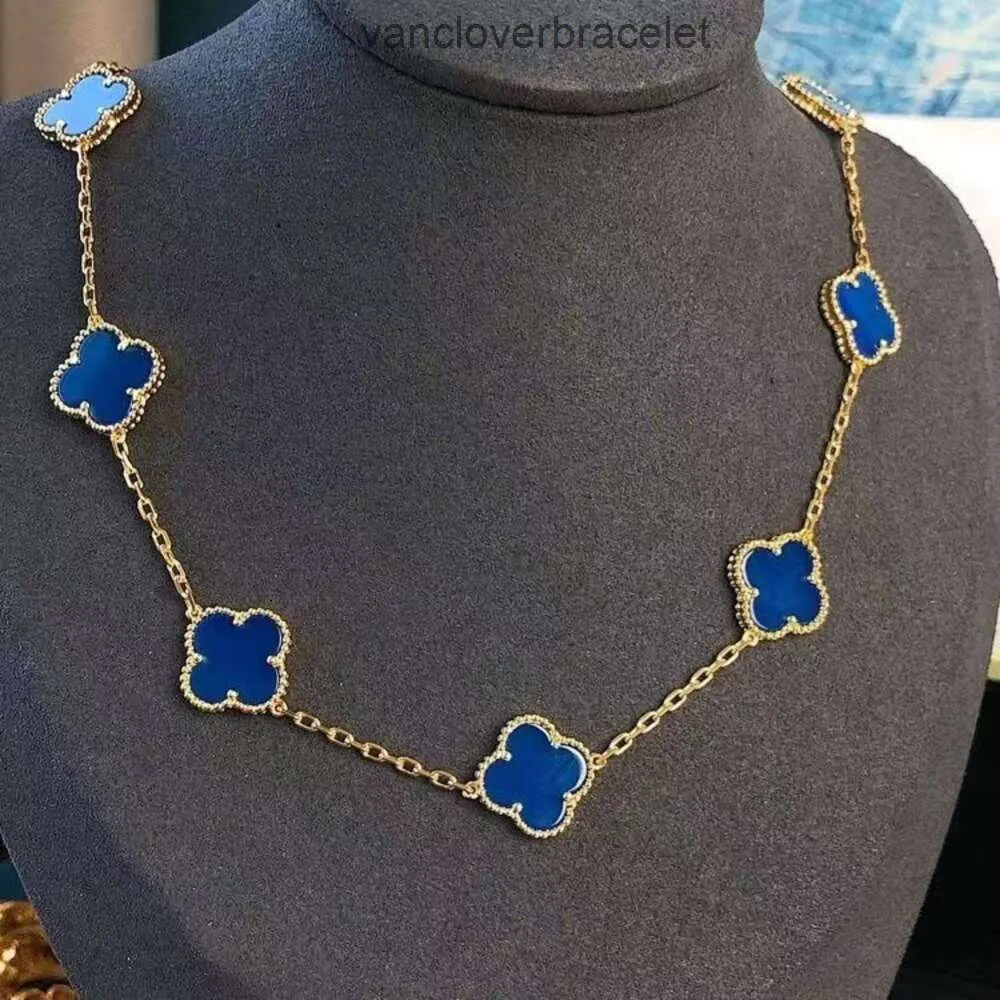 Designer Van Clover Colar Cleef Colar de trevo de quatro folhas Versão alta V Grama Dourada Dez Flores Colar para Mulheres Banhado Grosso 18k Pingente de Ouro Rosa Clavícula Cha