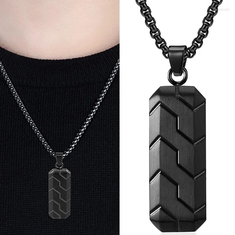 Pendant Necklaces Trend Men's Black Stainless Steel Neck Token Bar Necklace Geometry Tire For Male Hip-hop Punk Chain Fashion Jewelry