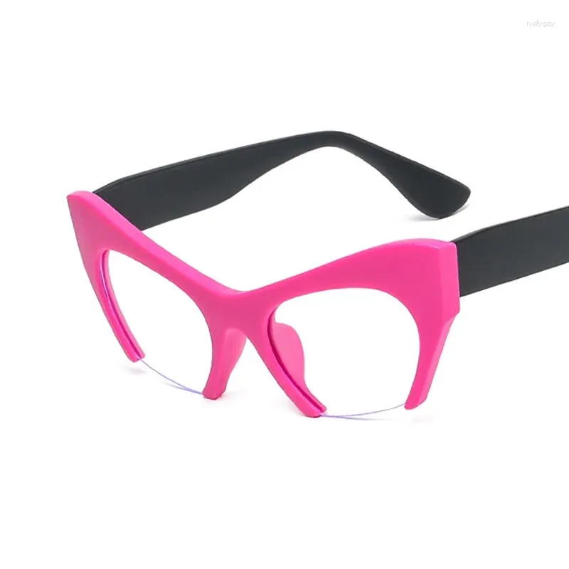 Güneş gözlükleri çerçeveler büyük çerçeve kadın gözlükleri moda kedi göz temiz lens markası büyük boyutlu kadın yarım optik gözlük 2024