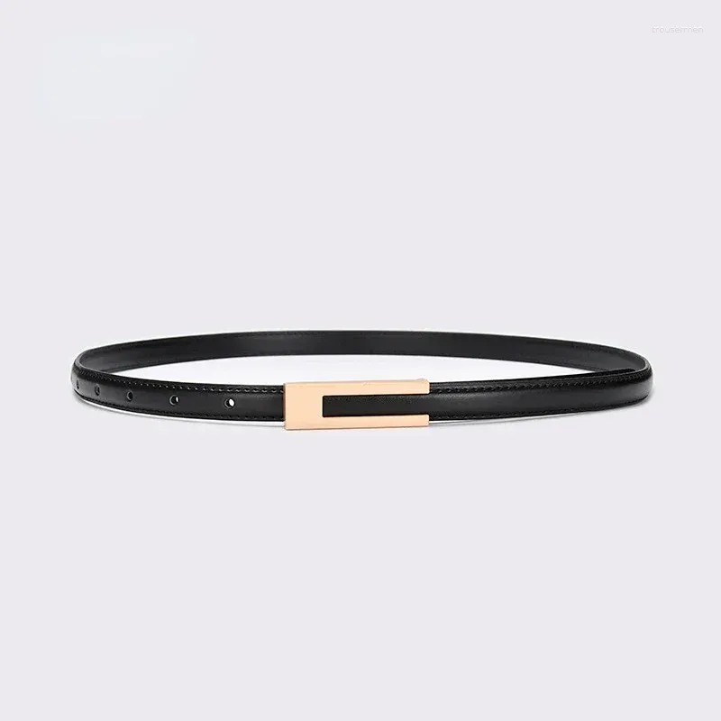 Belts Luxury Gold Buckle Genuine Leather Belt Women Fashion Cowskin Thin Metal Black White Female Jeans Dress Waistband 2024