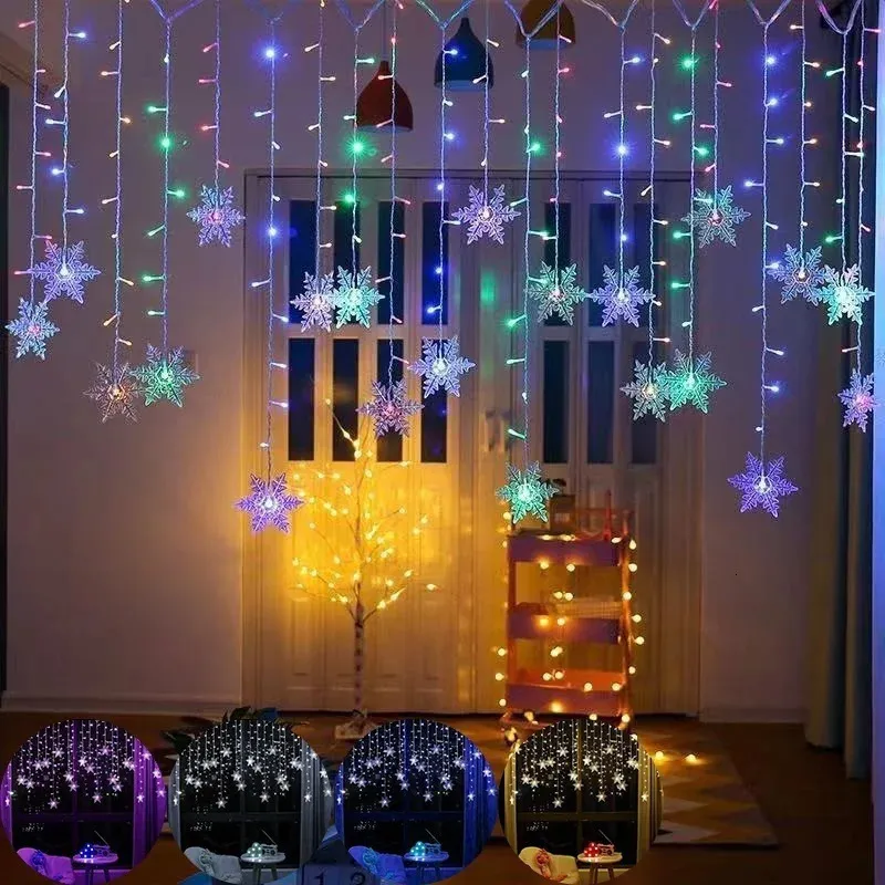 Indoor and Outdoor Christmas Snowflake LED String Lights Fairy Lights Curtain Lights Festoon Holiday Party Year Decoration 240129