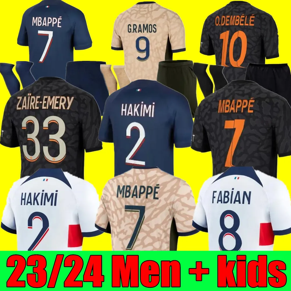 NOWOŚĆ 23 24 24 MBAPPE Hakimi Soccer Jerseys Paris N.Mendes M.Asensio Trzeci Maillots de Football 2023 2024 M.Asensio Messis Verratti 4th PSGS Men Men Kit Kit Kit Kit Kit Mindury