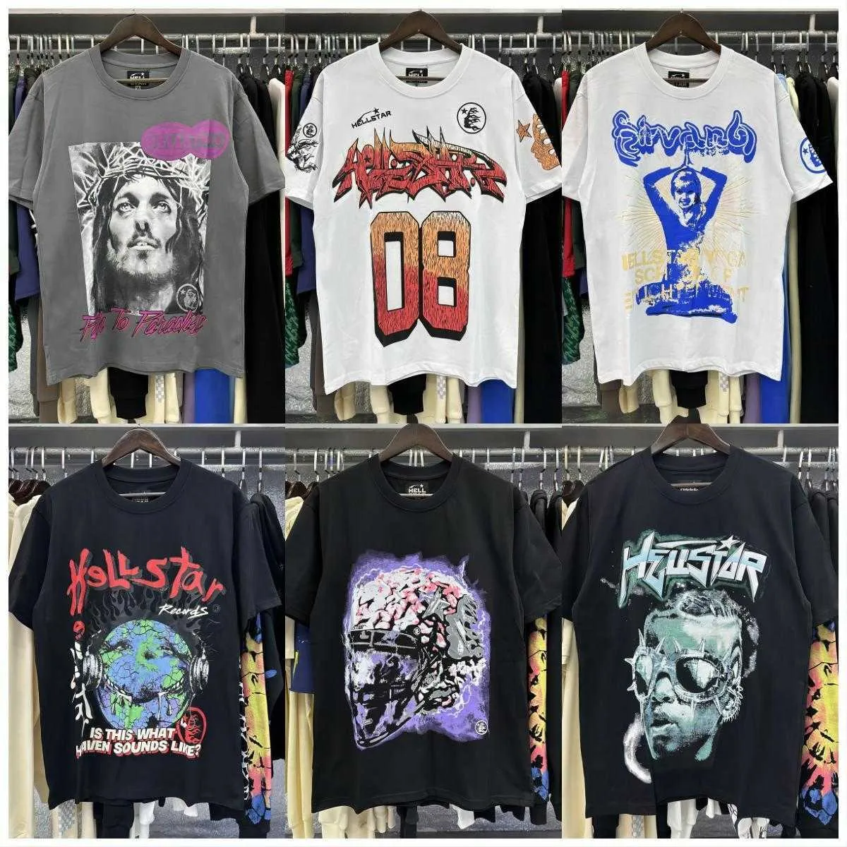 Heren T-shirts HELL STAR T-shirts Hip Hop Gedrukt Hoofd Hellstar T-shirt High Street Mannen Vrouwen Korte Mouw Top Tee stok Boor dz