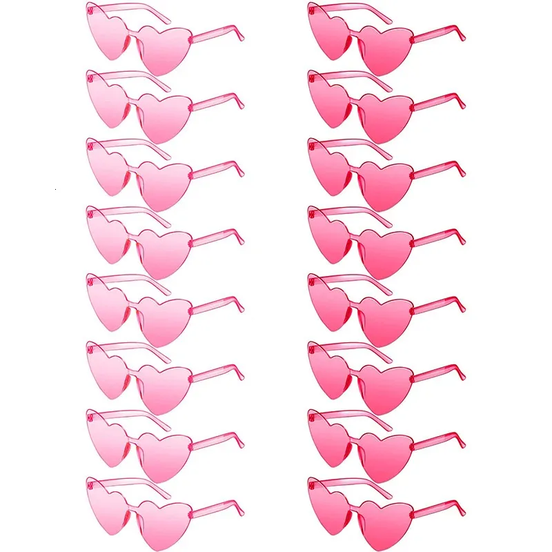 Love Heart Shape Sunglasses for Women Pink Rimless Glasses Transparent Party Sunglasses Bachelorette Wedding Gift for Guests 240118