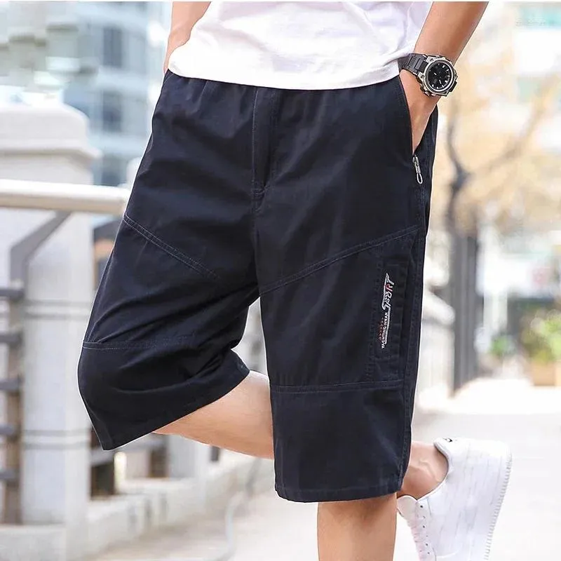 Mäns shorts 2024 Summer Middle Age Capris Breattable Loose Fit Large Casual Dad's Work Pants