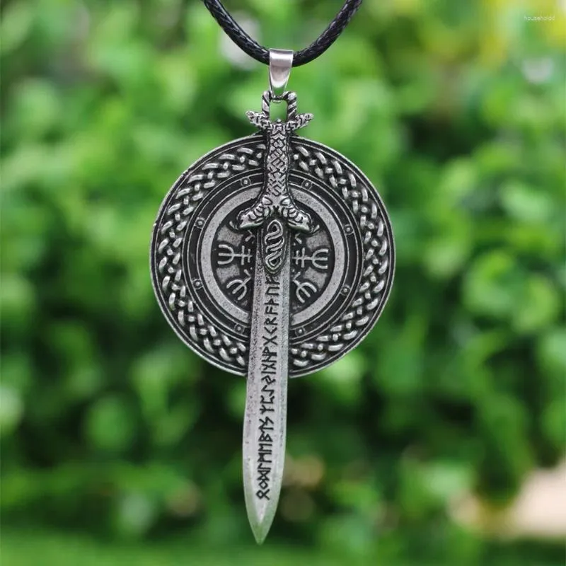 Naszyjniki wiszące Langhong Nordic Vikings Naszyjnik Vegvisir Rune i Miecz Amulet Oryginalny talizman biżuterii