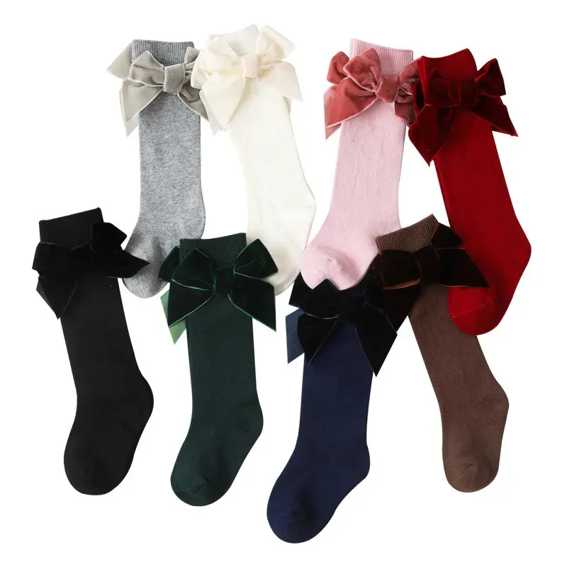 8pairs/lot Girls Socks Cotton Velevt Bow Socks Toddler Girl Gostings stocking for girl efant ctue knee High Socks 3-8t 240124