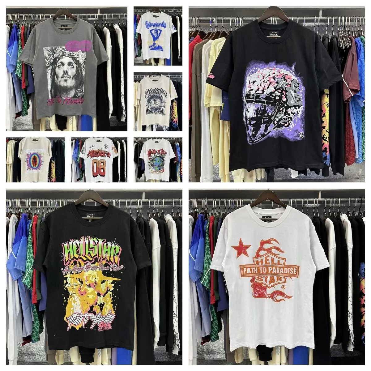 Men's T-Shirts Vintage Hellstar Studios Tshirts Washed Ghost Face Earphone Earth Print Short Sleeve Hiphop Street Oversize T-Shirt Men Women w2