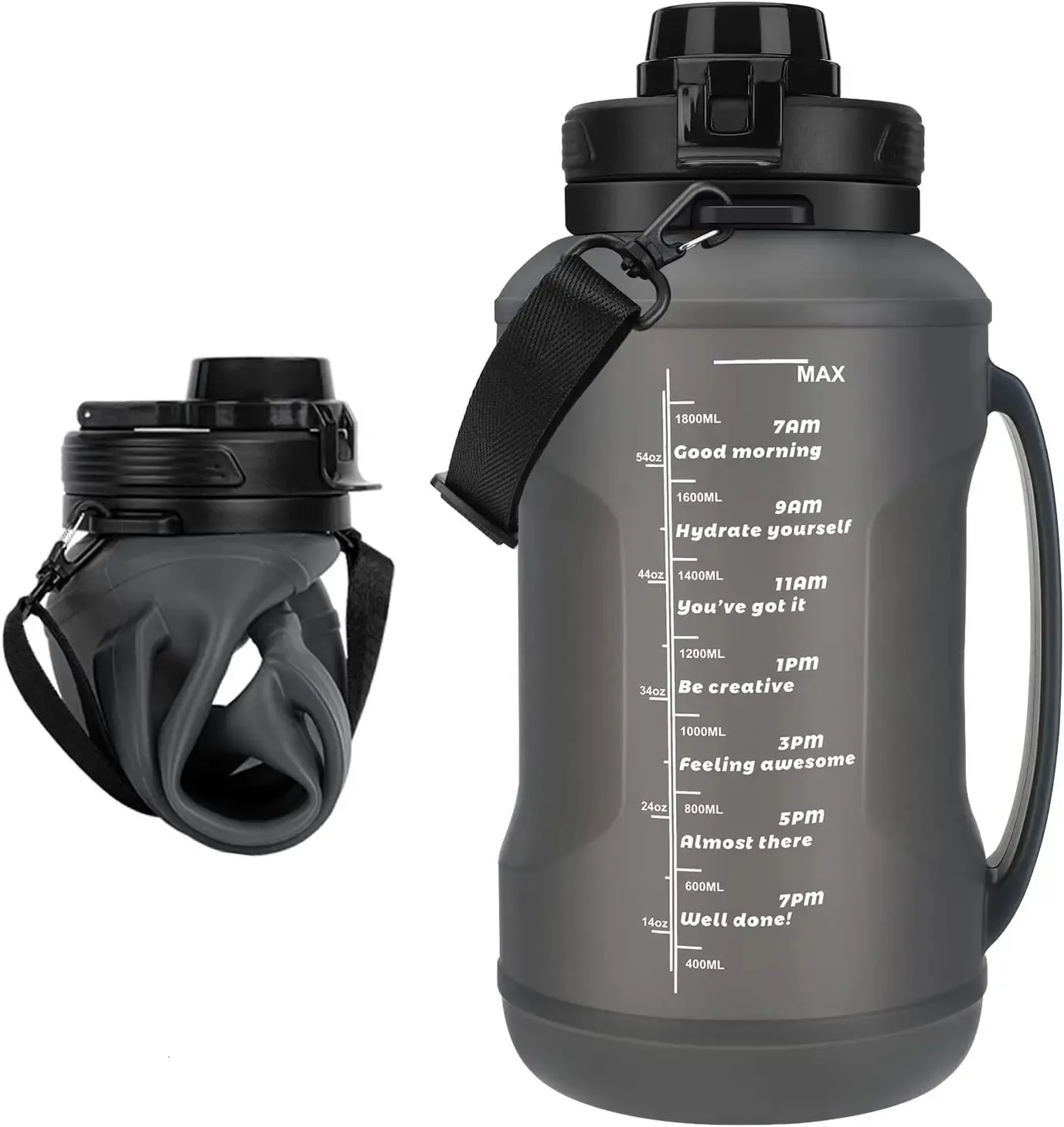 Compappible Water Bottle 2L64oz stor kapacitet med halm halva gallon silikon vikbar vattenflaska med bärband 240123