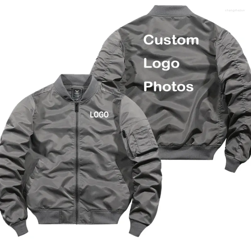 Men's Jackets Customized Logo Design Bomber Jacket DIY Printed Zipper Windproof Thick Insulation Unisex Flight Jack