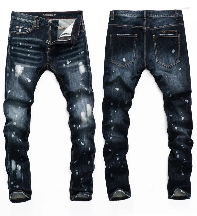 Jeans masculinos slim hip hop y2k moda marca denim calças clássicas crânios calças de alta qualidade de luxo para