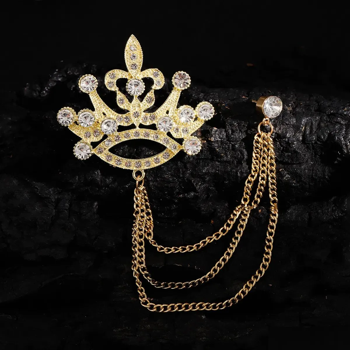 Szpilki broszki złota męska duża korona kształt moda