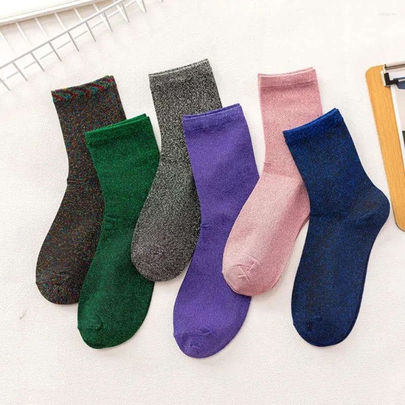 Kadınlar SOCKS HARAJUKU Moda Glitter Çorapları İçin Parlak Dilgi Nefes Alabilir Kadın İç çamaşırı Parlak Altın Gümüş İpek Gevşek