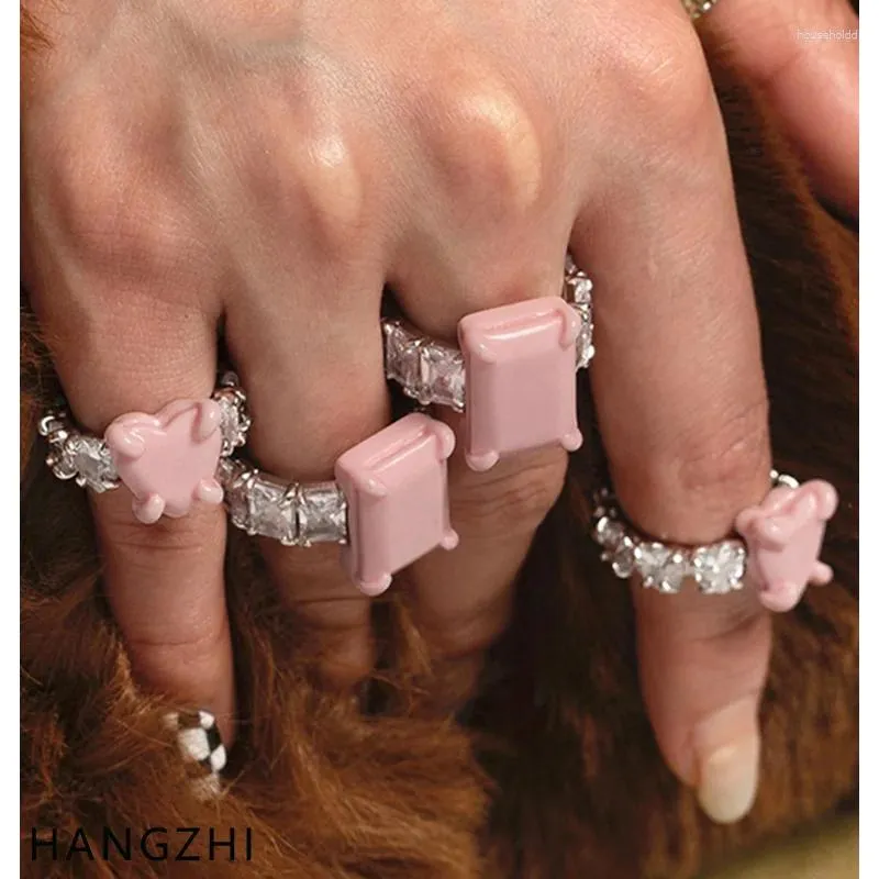 Cluster Rings Hangzhi Ines Hyperbol Square Geometry Candy Color Oregelbundet Zircon Emamel Open Trendy Jewelry for Women Girls 2024