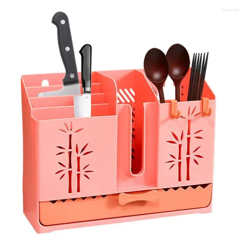 Kitchen Storage Utensil Holder For Wall Divided Cutlery Basket Rack With Removable Hooks Silverware Drainer Container Scoops Spoons