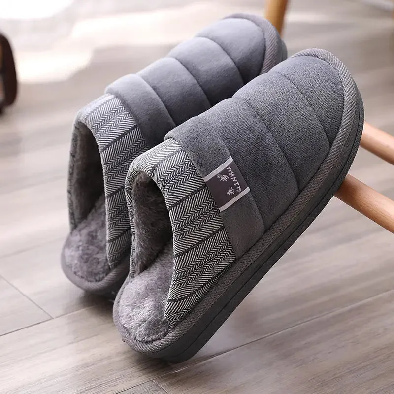 Plus Size 48 49 Waterproof Men Down Slippers Winter Indoor Fur Shoes Male Rubber Anti-Odor Mans Flurry Slides Floor Slippers Man 240118