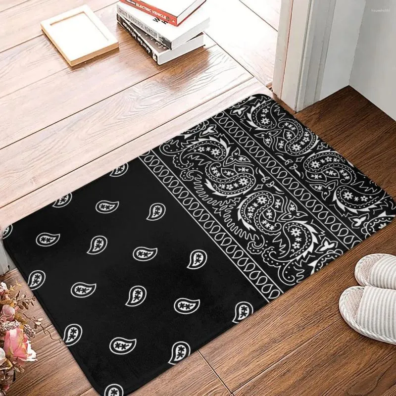 Tapetes preto e branco paisley chicano bandana estilo rosto mexicano antiderrapante tapete capacho tapete de banho corredor tapete decorativo interior